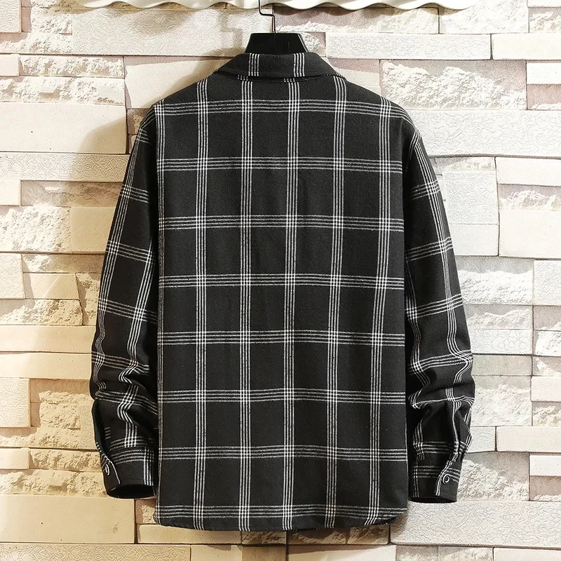 Camisa de hombre de franela a cuadros, de manga larga y con bolsillo en el pecho