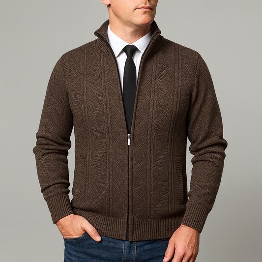 Men's Autumn Sweater in Knit with High Collar and Zip Closure – Knit Style