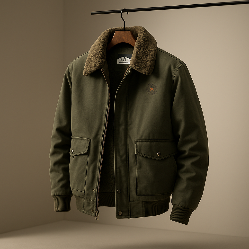 Giacca Aviator Uomo Invernale con Tasche con Cerniera – Stile Classico – Pelliccia Look