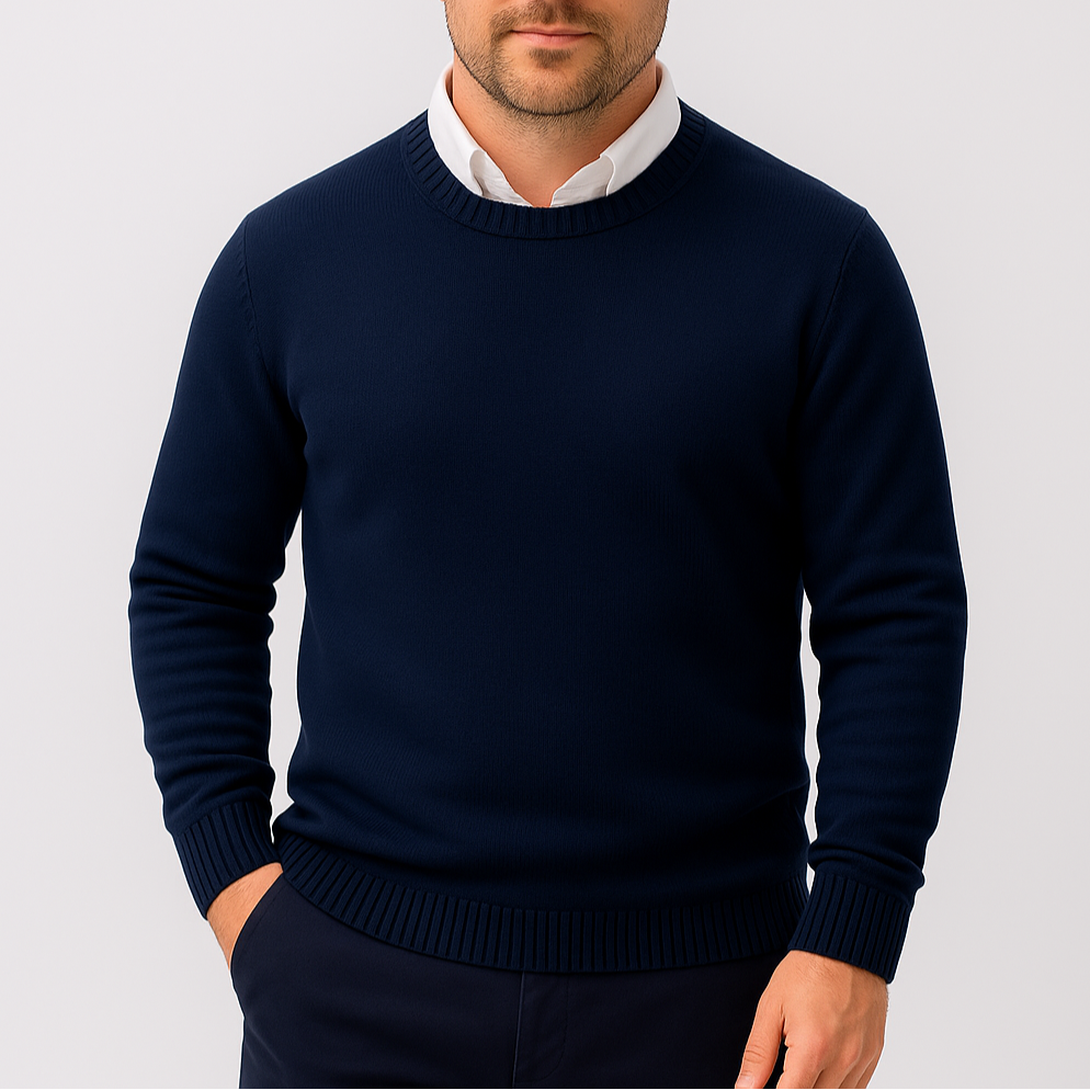Maglione Uomo Slim Fit Girocollo con Polsini a Costine – Design Essenziale