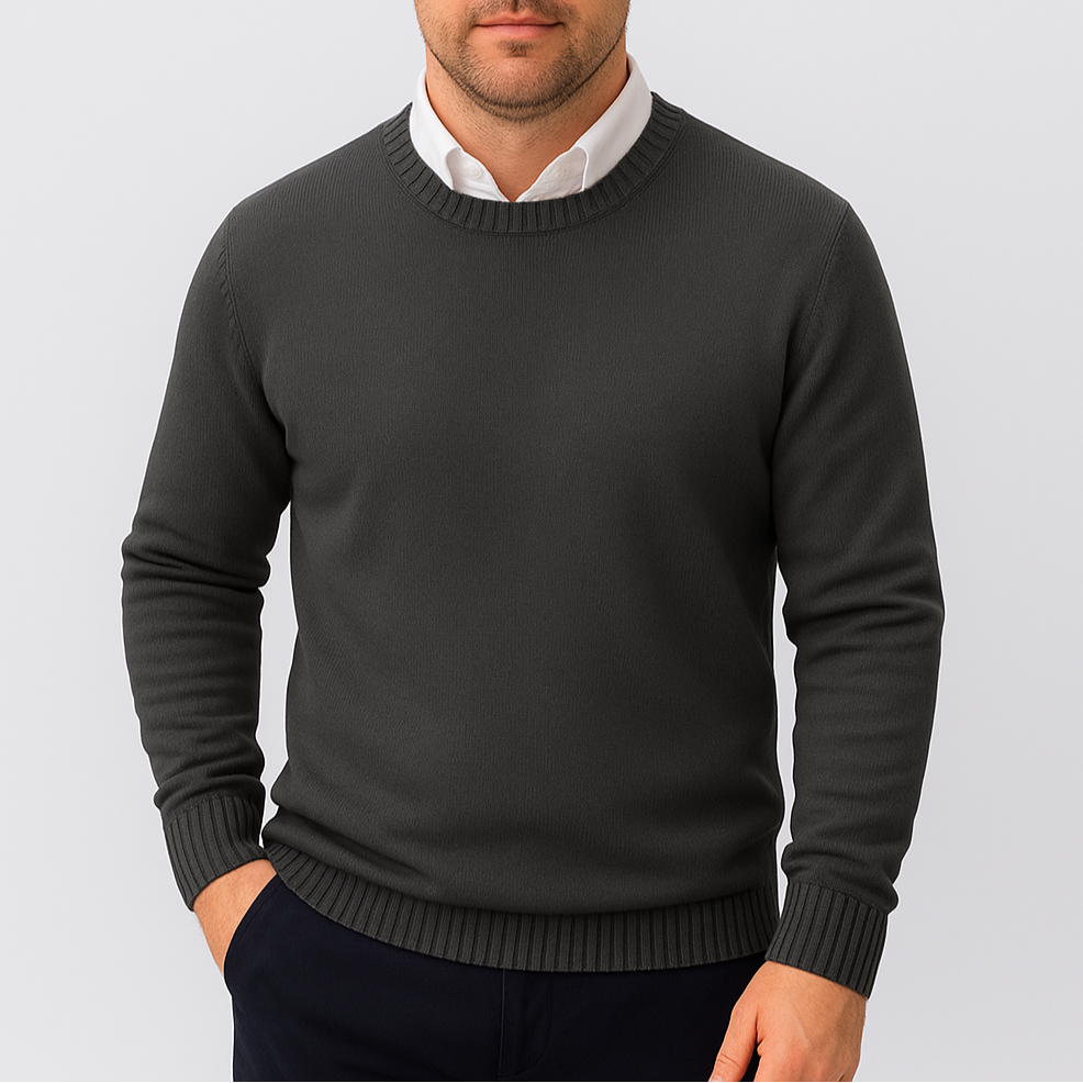 Maglione Uomo Slim Fit Girocollo con Polsini a Costine – Design Essenziale