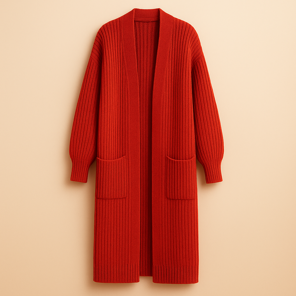 Women's Long Cardigan in Knit, Open Front, Oversized Fit