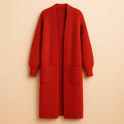 Women's Long Cardigan in Knit, Open Front, Oversized Fit