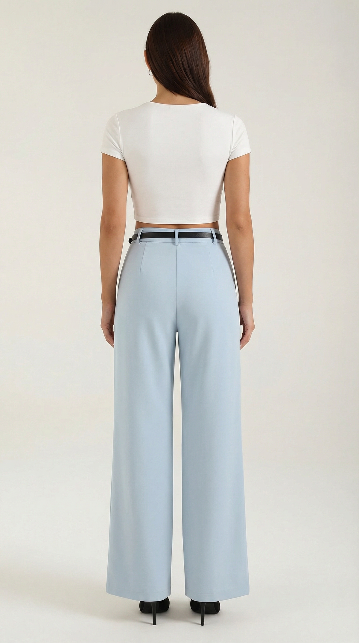 Women's Wide-Leg Pleated Pants with a Matching Belt and Straight Silhouette.
