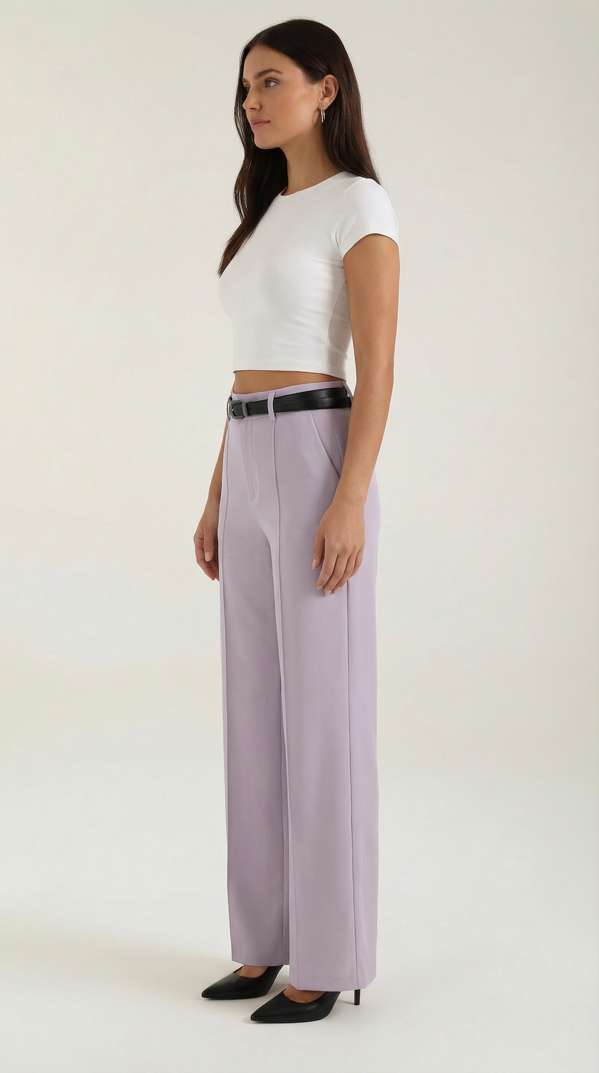 Women's Wide-Leg Pleated Pants with a Matching Belt and Straight Silhouette.