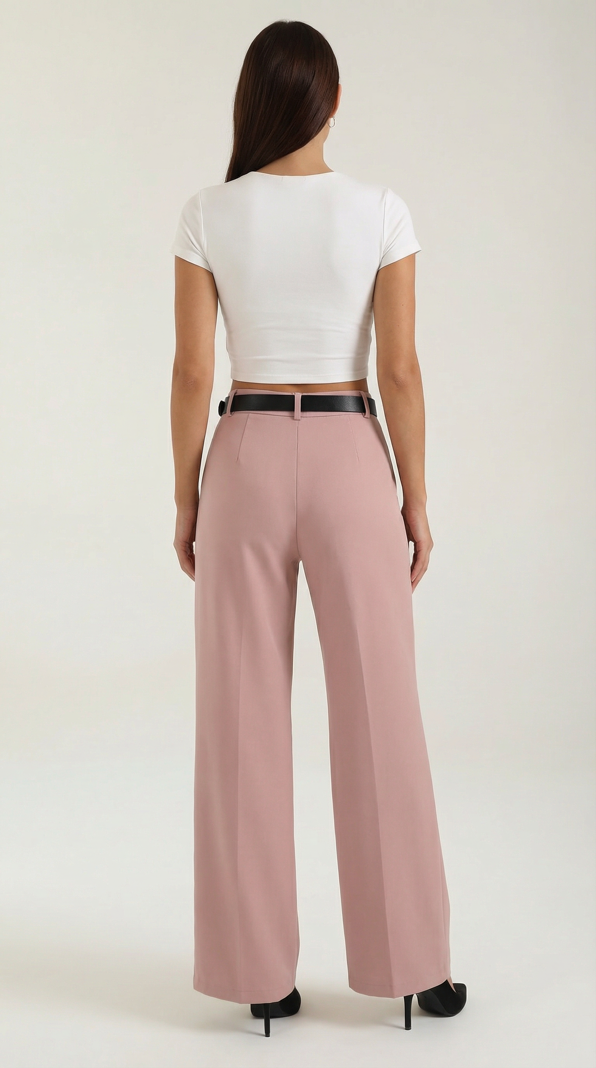 Women's Wide-Leg Pleated Pants with a Matching Belt and Straight Silhouette.