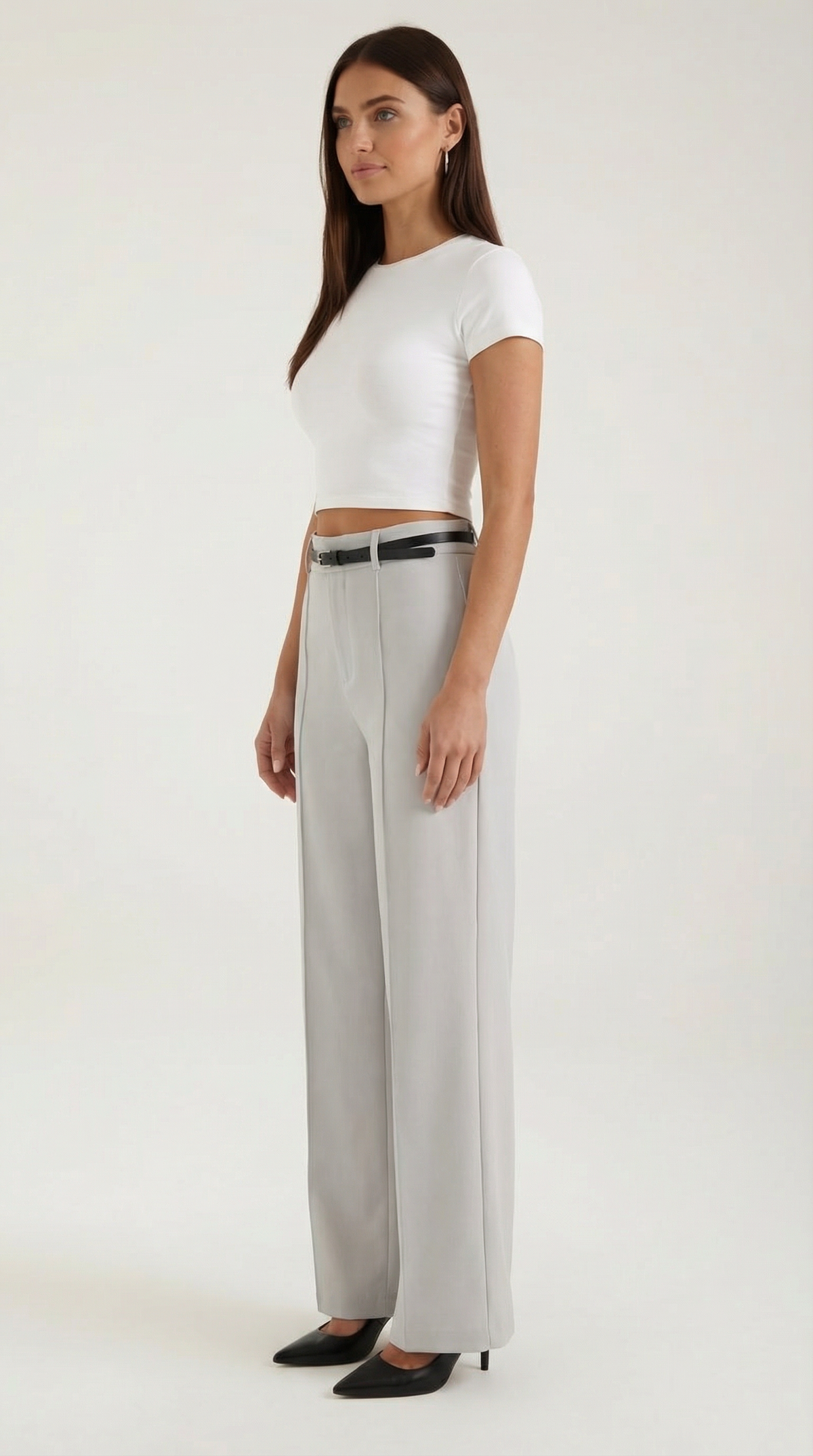 Women's Wide-Leg Pleated Pants with a Matching Belt and Straight Silhouette.