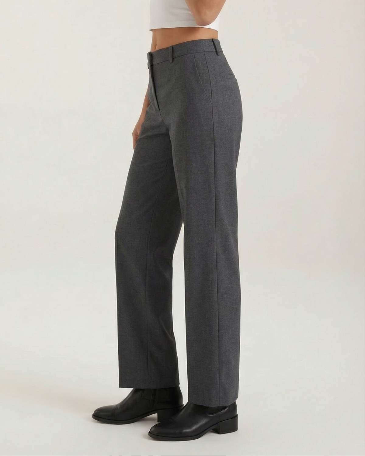 Women's Wide-Leg Trousers with Pleats, Mid-Rise Waist, and Straight Cut