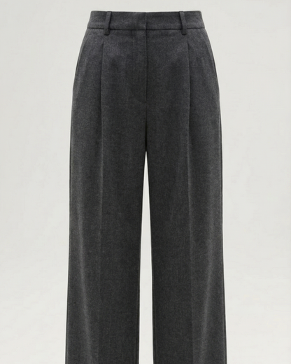 Women's Wide-Leg Trousers with Pleats, Mid-Rise Waist, and Straight Cut