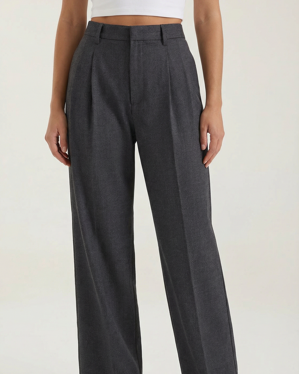 Women's Wide-Leg Trousers with Pleats, Mid-Rise Waist, and Straight Cut