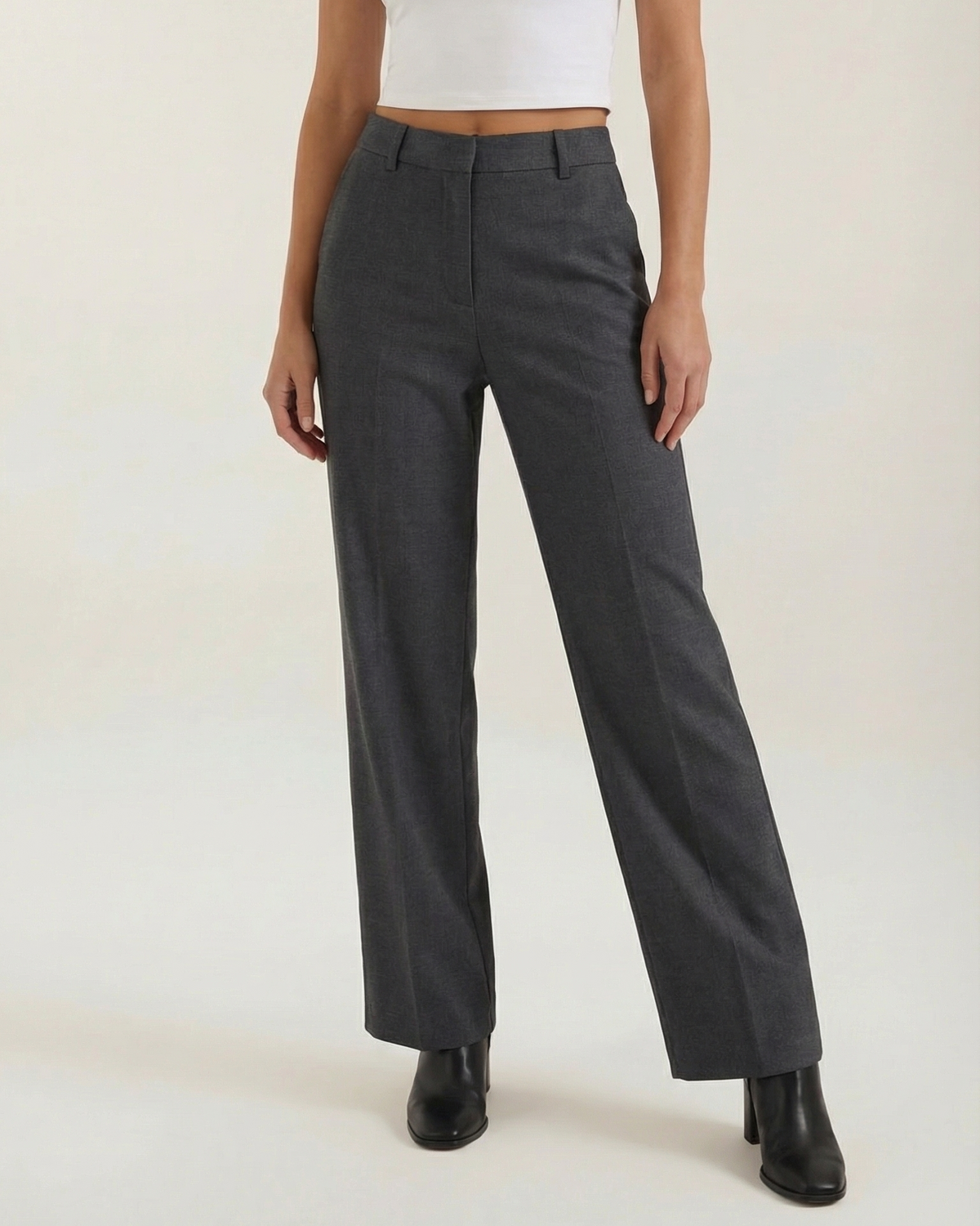 Women's Wide-Leg Trousers with Pleats, Mid-Rise Waist, and Straight Cut