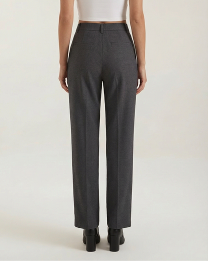 Women's Wide-Leg Trousers with Pleats, Mid-Rise Waist, and Straight Cut