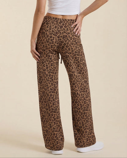 Women's High-Waisted Leopard-Print Wide-Leg Pants, Loose Fit