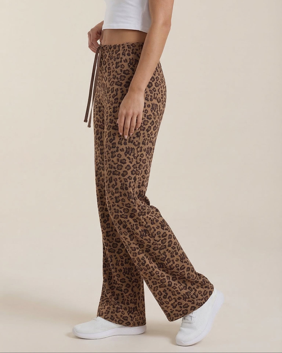 Women's High-Waisted Leopard-Print Wide-Leg Pants, Loose Fit