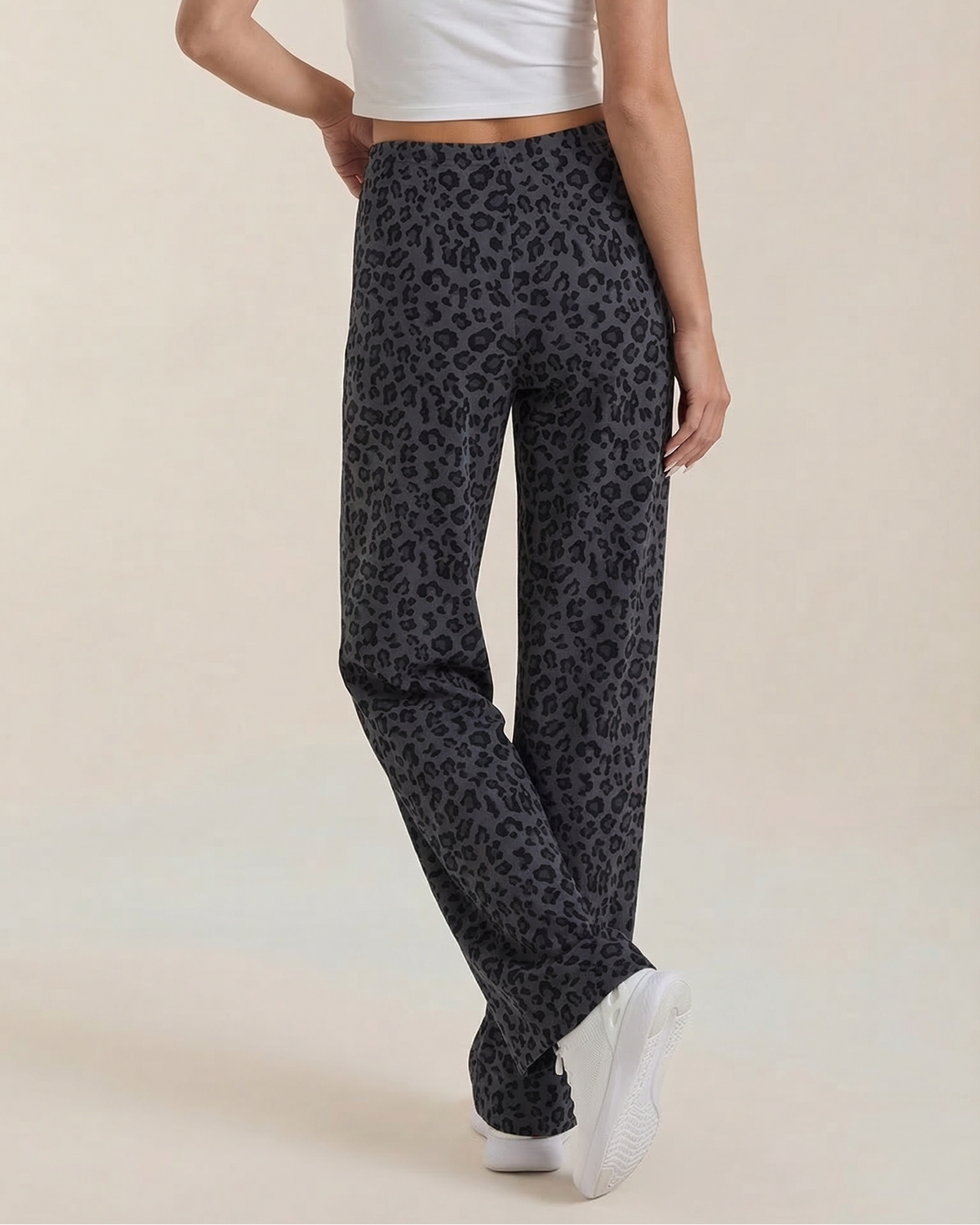 Women's High-Waisted Leopard-Print Wide-Leg Pants, Loose Fit