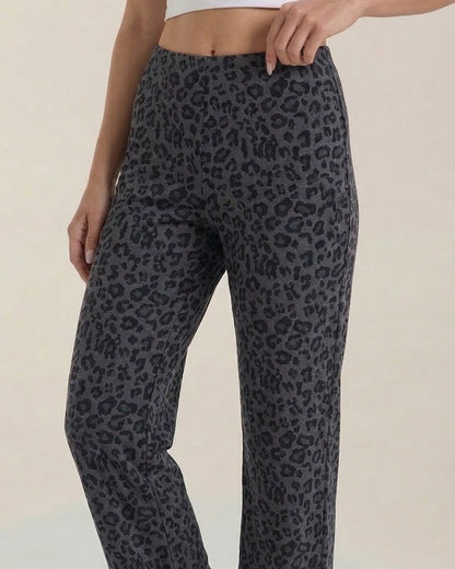 Women's High-Waisted Leopard-Print Wide-Leg Pants, Loose Fit