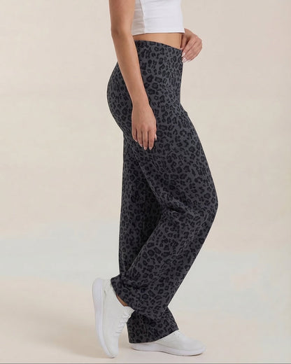 Women's High-Waisted Leopard-Print Wide-Leg Pants, Loose Fit