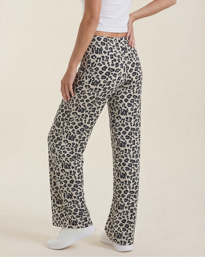 Women's High-Waisted Leopard-Print Wide-Leg Pants, Loose Fit