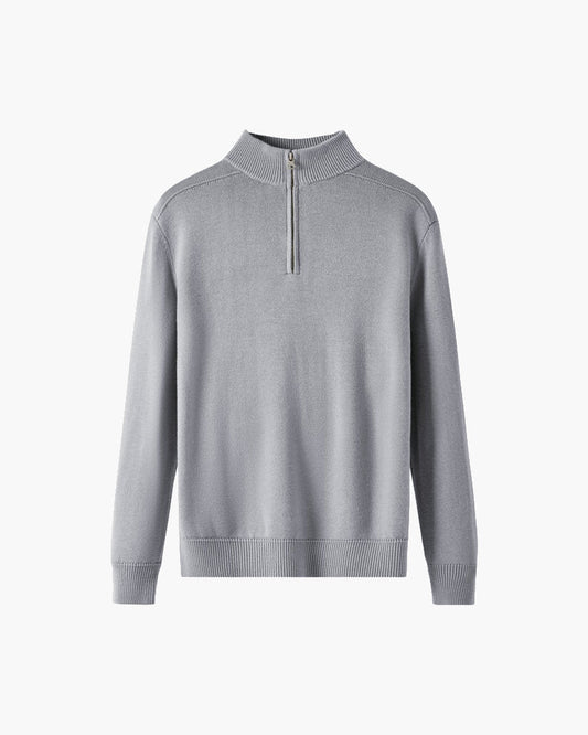 Men's Sweater with Half Zip, High Collar, Ribbed Cuffs and Hem – Knit Style
