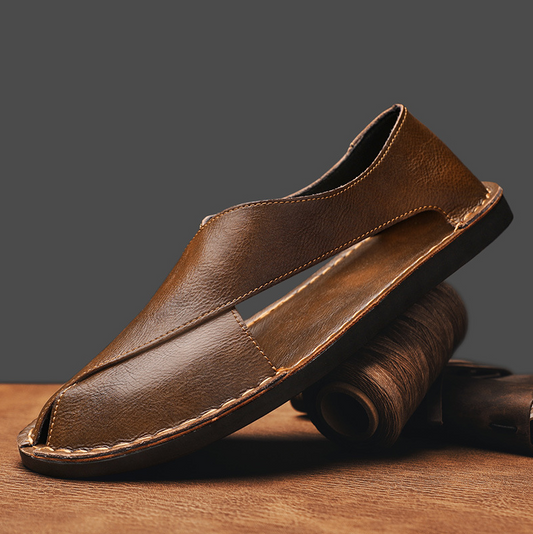 Men's Sandals with Crossed Design and Hand-Stitched Details – Peshawari Style