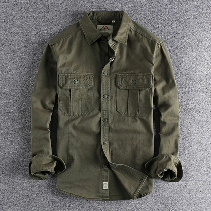 Camicia da Uomo con Bottoni e Tasche sul Petto Design Funzionale