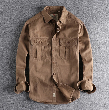 Camicia da Uomo con Bottoni e Tasche sul Petto Design Funzionale