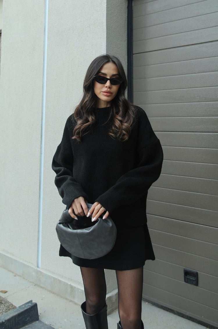 Women's Two-Piece Set with Oversized Sweater and Slim Skirt