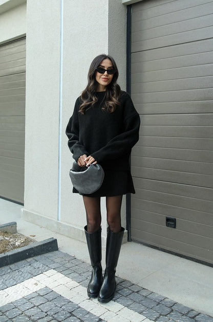 Women's Two-Piece Set with Oversized Sweater and Slim Skirt