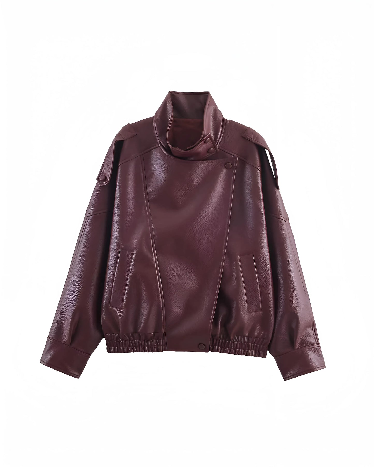 Women's Winter Biker Jacket with Zip and Fitted Cut – Leather Effect