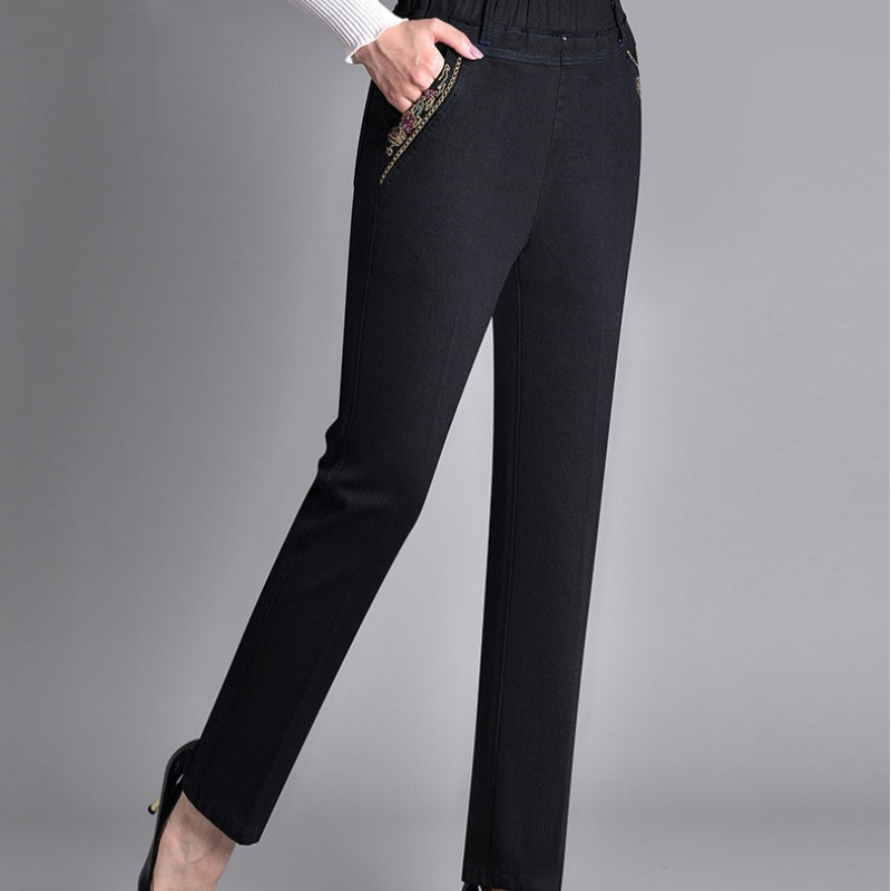 Women's Jeans with Elastic Waist and Side Pockets