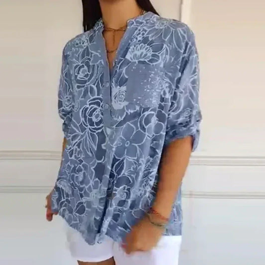 Damebluse med blomsterprint og behagelig pasform – elegant stil