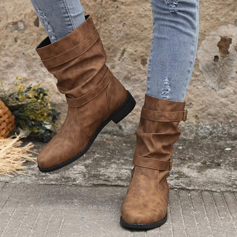 Stivaletti da Donna Autunno con Tacco Basso e Dettaglio Fibbia – Suola Antiscivolo