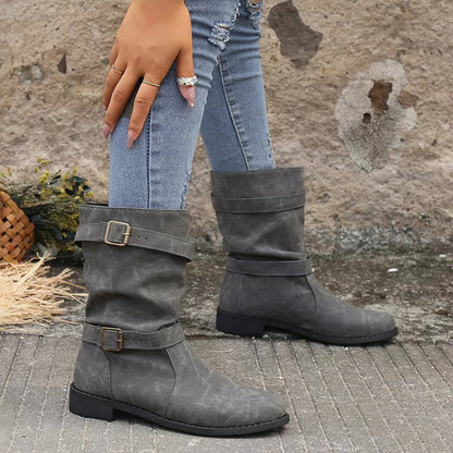 Stivaletti da Donna Autunno con Tacco Basso e Dettaglio Fibbia – Suola Antiscivolo