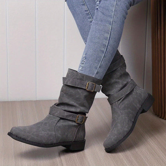Women's Autumn Ankle Boots with Low Heel and Buckle Detail – Non-Slip Sole