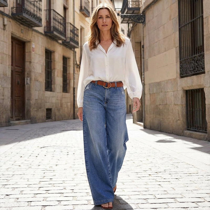 Women's Wide Leg High Waist Vintage Effect Jeans