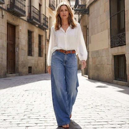 Women's Wide Leg High Waist Vintage Effect Jeans
