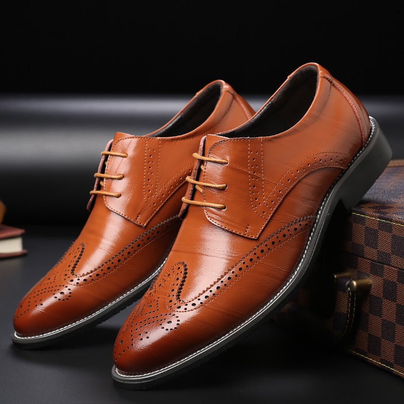 Men's Dress Shoes, Brogue Style with Decorative Perforations and Reinforced Heel.