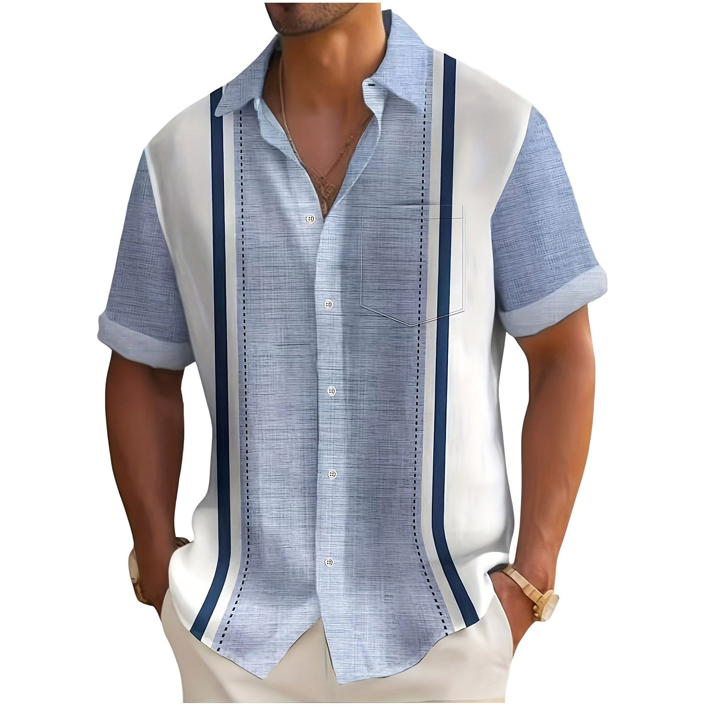 Camisa de hombre estilo resort a rayas, con botones y corte holgado
