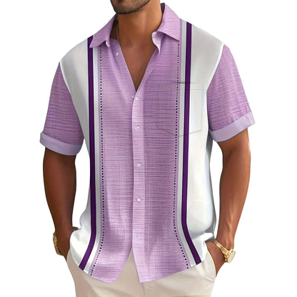 Camisa de hombre estilo resort a rayas, con botones y corte holgado