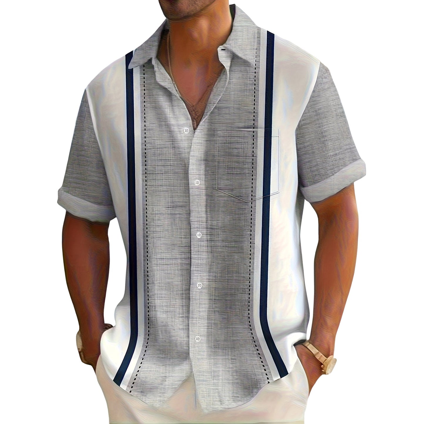 Camisa de hombre estilo resort a rayas, con botones y corte holgado