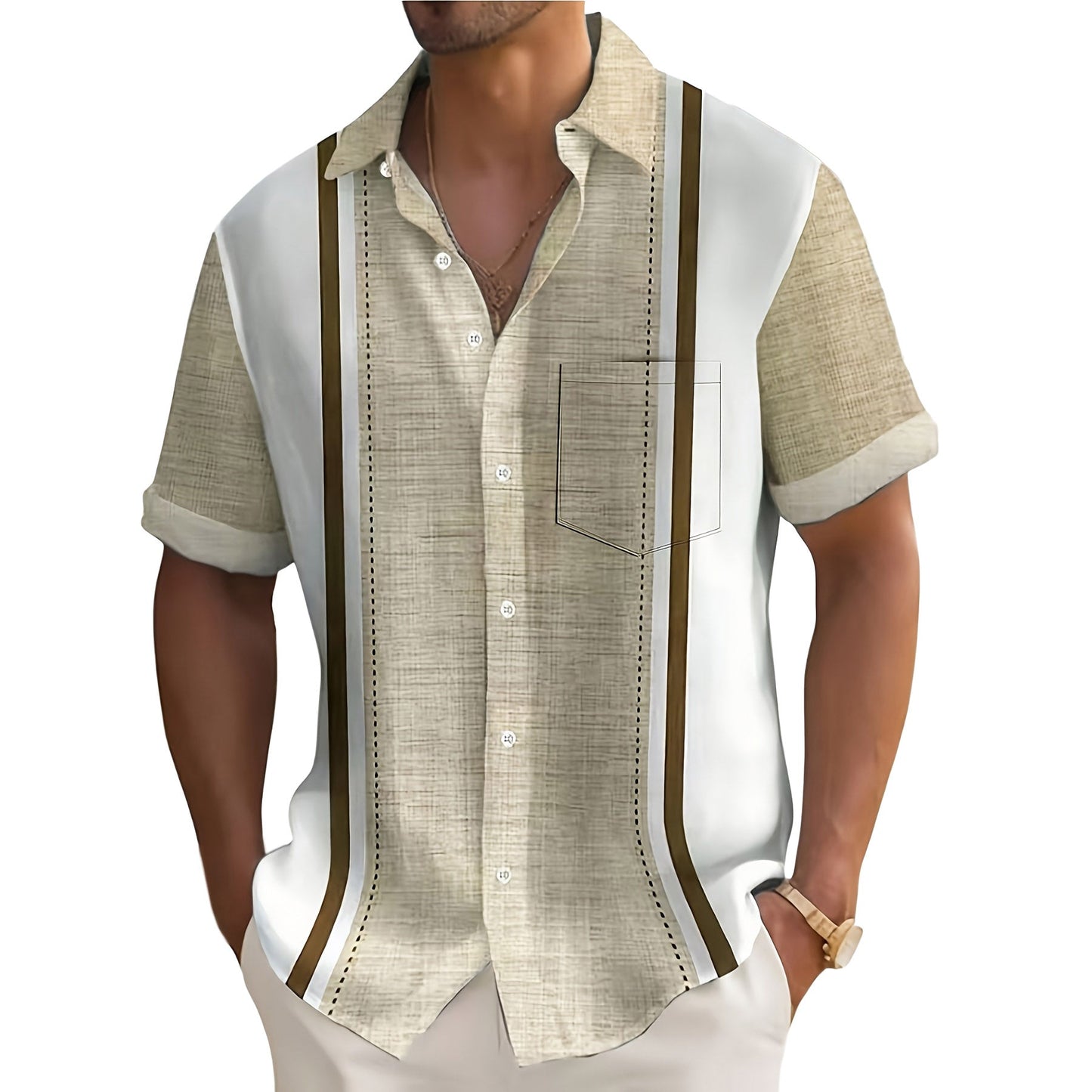 Camisa de hombre estilo resort a rayas, con botones y corte holgado
