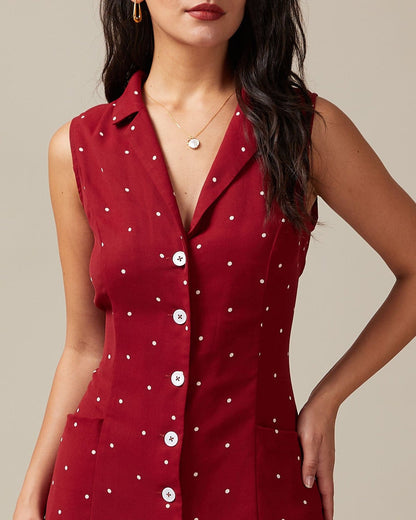 Abito Midi Estivo da Donna con Scollo a V, Pois, Nodo sul Retro, Senza Maniche