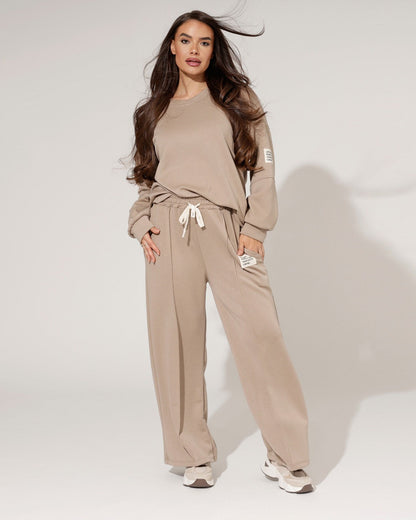 Women's Loungewear Set with Loose Sweater and Wide-Leg Pants