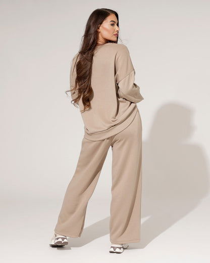 Women's Loungewear Set with Loose Sweater and Wide-Leg Pants