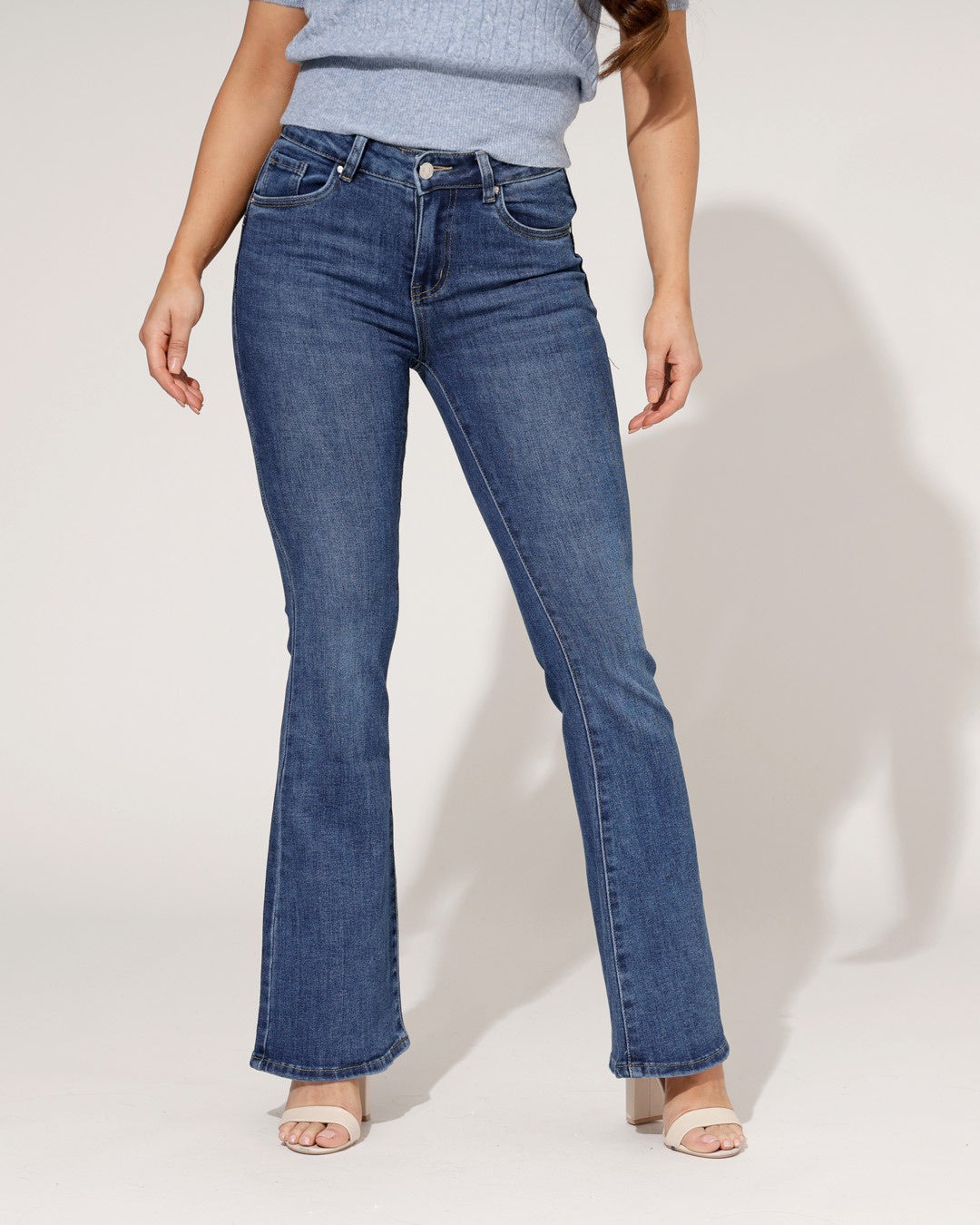 High-Waisted Women's Jeans with Flared Leg, Blue, Stretchy