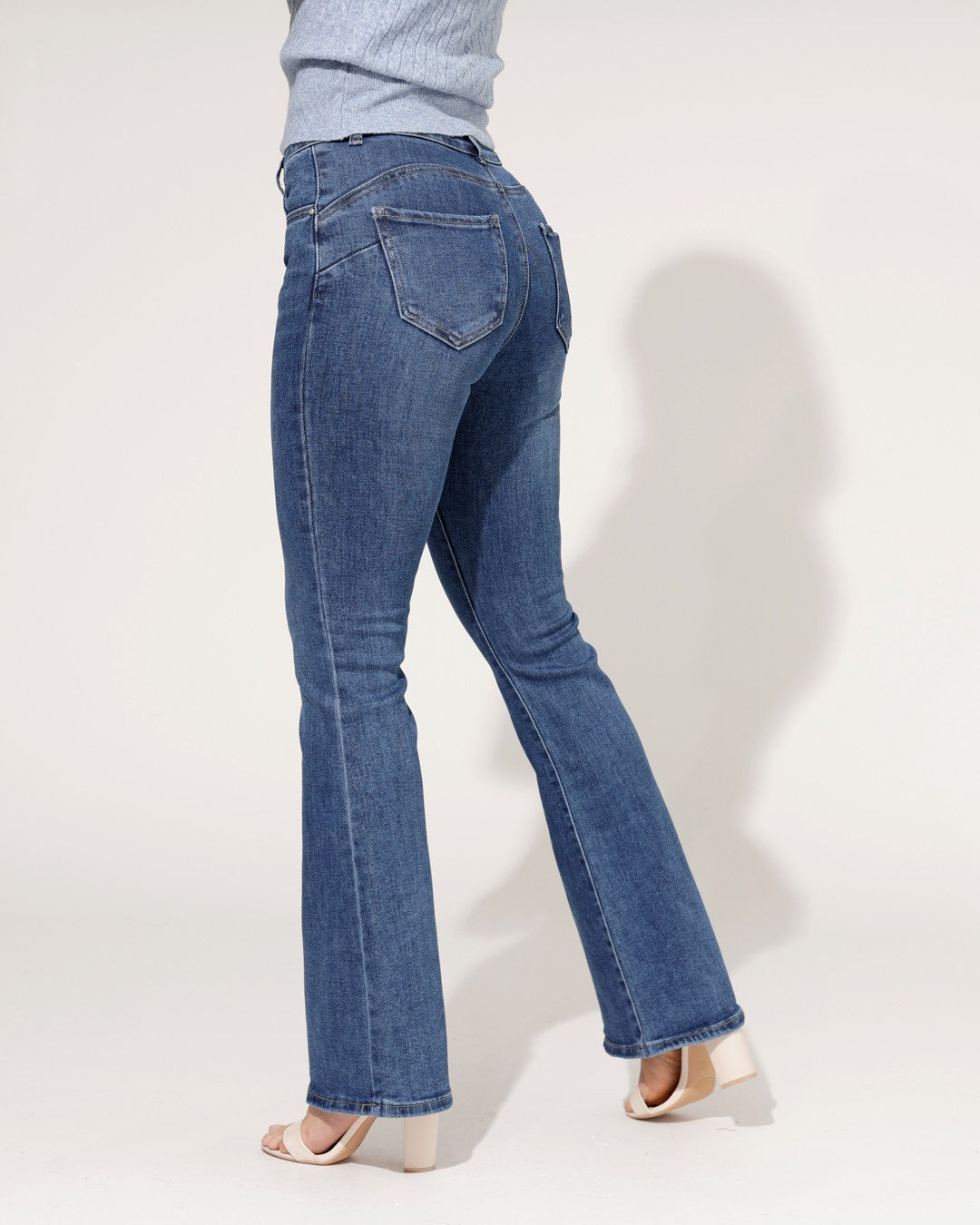 High-Waisted Women's Jeans with Flared Leg, Blue, Stretchy