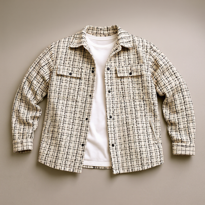 Men's Tweed Over-Shirt with Check Pattern and Textured Weave – Structured Style
