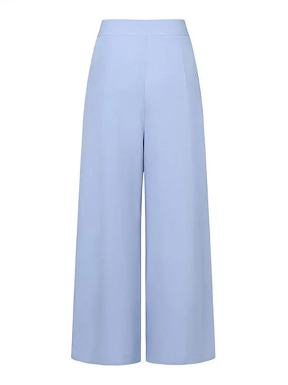 Pantaloni palazzo donna azzurri, vita alta, eleganti, tessuto leggero. Ideali per look estivi e formali. Moda femminile, abbigliamento trendy.