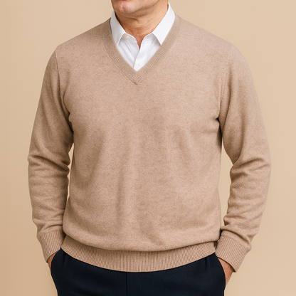 Herresweater med V-udskæring og Struktureret Strik – Elegant Design til Daglig Brug