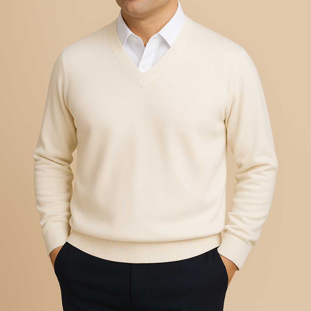 Herresweater med V-udskæring og Struktureret Strik – Elegant Design til Daglig Brug